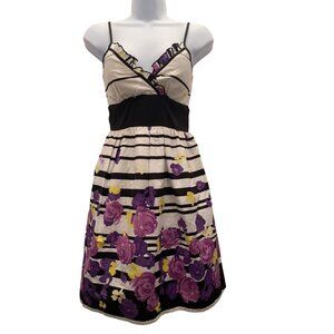 Snap Sundress Sz 5 Purple Floral Striped Spaghetti Ruffled CottageCore FairyCore